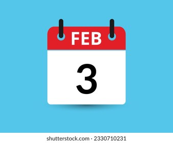 February 3. Flat icon calendar isolated on blue background. Date and month vector illustration
