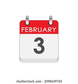 3 de febrero. Una hoja del calendario inverso con la fecha del 3 de febrero. Estilo plano.