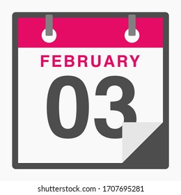 February 3rd Flat icon calendar isolated on white background. Vector illustration