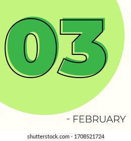 3. Februar Moderner Kalender einzeln auf weißem Hintergrund. Vektorillustration. Grüne Farben 