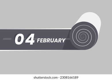 Icono del calendario del 4 de febrero rodando dentro de la carretera. 4 Febrero Fecha Mes ilustrador vectorial de icono.