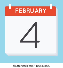 February 4. Calendar icon. Vector illustration in flat design isolated in blue background. Date and time, day, month.