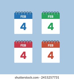 Recordatorio del calendario del 4 de febrero. 4.º Febrero Fecha Mes plantilla de diseño de iconos.