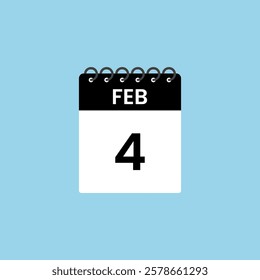 February 4 calendar reminder. 4th February Date Month calendar icon design template.