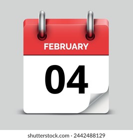 4 de febrero diario realista calendario rojo icono fecha vector imagen