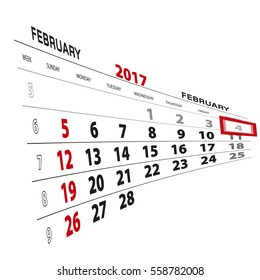 February 4, highlighted on 2017 calendar. Vector Illustration.