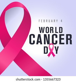 February 4, World Cancer Day. Creative greeting card, ribbon banner, template.