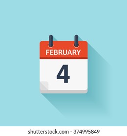 Fevereiro 4.Calendário ícone.Vetor ilustração,estilo plano.Data,dia do mês:Domingo,Segunda-feira,Terça-feira,Quarta-feira,Quinta-feira,Sexta-feira,Sábado.Fim-de-semana,carta vermelha day.Calendar para 2017 year.Holidays em fevereiro.