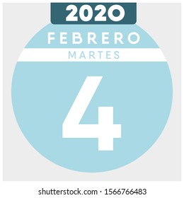 February 4th, 2020, calendar. Light Blue