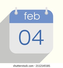 february 4th calendar vector illustration. february fourth. Blue and gray colors. Drop shadow. Flat design style.