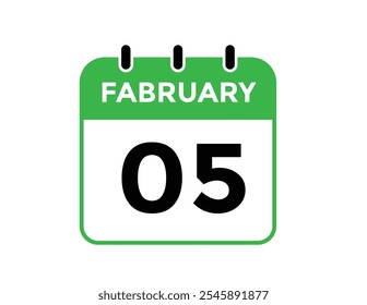 February 5 Calendar Day or Calender Date for Deadlines or Appointment. 5 February calendar icon. calendar date icon on white background.
