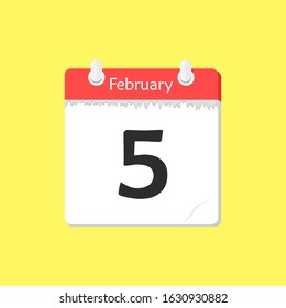 February 5 - Calendar Icon - Vector Illustration on a Yellow Background Design.