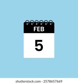 February 5 calendar reminder. 5th February Date Month calendar icon design template.