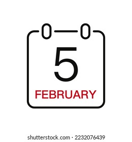 February 5 date on the calendar, vector line stroke icon for user interface. Calendar with date, vector illustration.