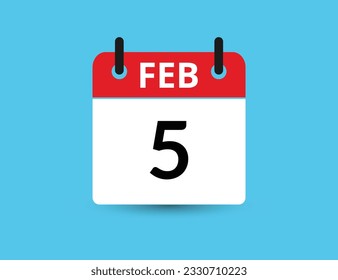 February 5. Flat icon calendar isolated on blue background. Date and month vector illustration