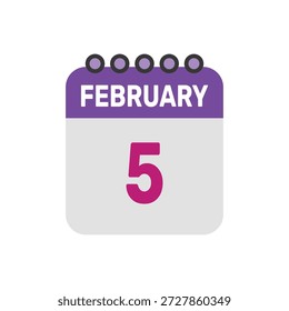 5. Februar Icon Vektor beginnt mit bunten Kalenderseite