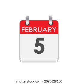 February 5 A leaf of the flip calendar with the date of February 5. Flat style.