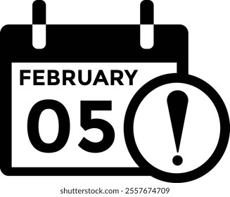 February 5 on calendar icon vector. Calendar vector icon. Deadline. Date.
