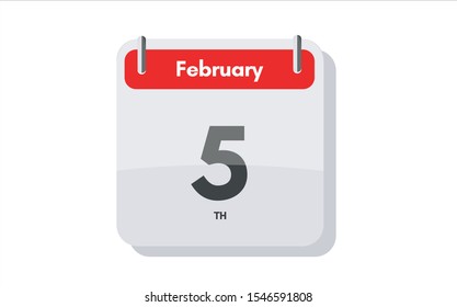 February 5th calendar icon. Day 5 of month. Vector icon illustration.