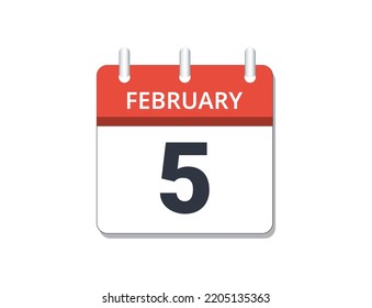 February, 5th calendar icon vector, concept of schedule, business and tasks
