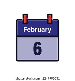 February 6, Calendar icon. Day, month. Meeting appointment time. Event schedule date. Flat vector illustration.