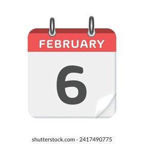 February 6. Calendar icon on white background. 