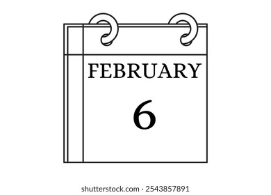 February - 6 Calendar Icon. Calendar Icon with white background. Flat style. Date, day and month.