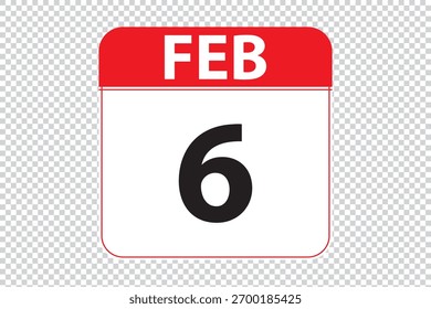 February 6 dates calendar icon. simple and modern calendar icon on white background.
