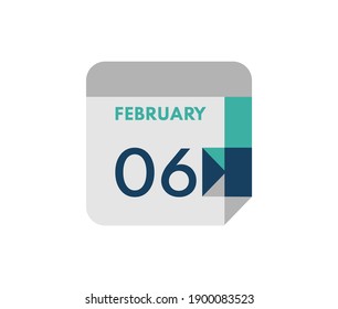 February 6 flat daily calendar date, 6 February Single Day Calendar  Icon