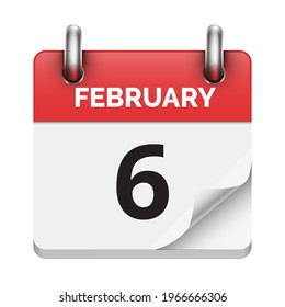 February 6 flat daily realistic calendar icon date vector image