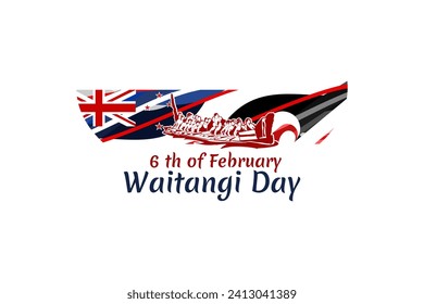 6 de febrero, Feliz Día Waitangi (Día Nacional de Nueva Zelanda) ilustración vectorial. Adecuado para tarjetas de felicitación, afiches y banner.
