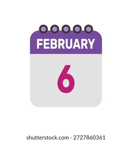 6. Februar Icon Vektor beginnt mit bunten Kalenderseite