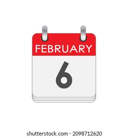 February 6. A leaf of the flip calendar with the date of February 6. Flat style.
