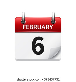 February 6. Vector flat daily calendar icon. Date and time, day, month. Holiday.