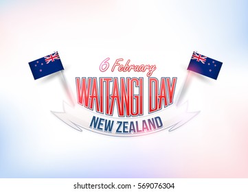 February 6, Waitangi Day, New Zealand Background, Flag Illustration and Vector Elements National Concept Greeting Card, Poster or Web Banner Design
