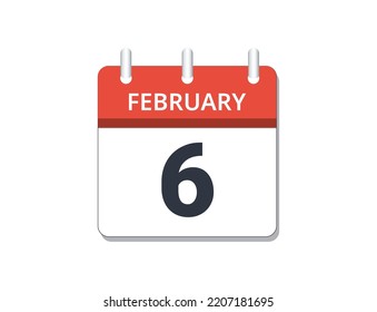 February, 6th calendar icon vector, concept of schedule, business and tasks
