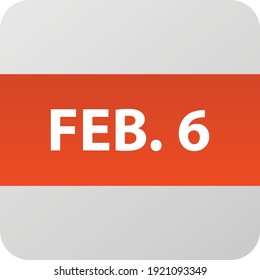 6. Februar Date Icon, einzelne Tage Vektorgrafik moderne flache Stil. Kalenderelement für Webdesign, Zeitplan, Planer, Organisator. 