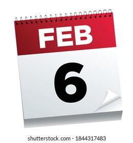 February 6th on a calendar page - illustrated. 