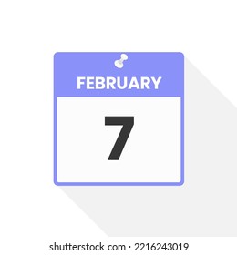 Icono del calendario del 7 de febrero. Ilustración vectorial de icono de calendario de fecha, mes