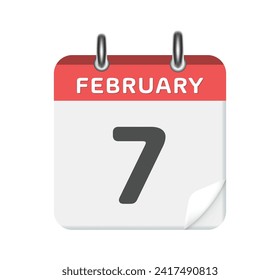February 7. Calendar icon on white background. 