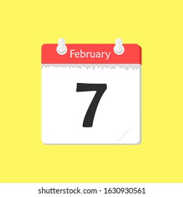 February 7- Calendar Icon - Vector Illustration on a Yellow Background Design.