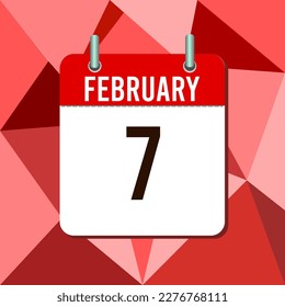 7 de febrero, ilustración vectorial de calendario, aislada en el fondo de triángulos monocromáticos coloridos.