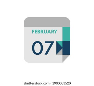 February 7 flat daily calendar date, 7 February Single Day Calendar  Icon