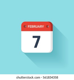 February 7. Isometric Calendar Icon With Shadow.Vector Illustration,Flat Style.Month and Date.Sunday,Monday,Tuesday,Wednesday,Thursday,Friday,Saturday.Week,Weekend,Red Letter Day. Holidays 2017.