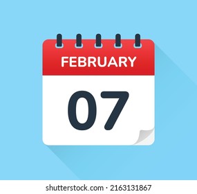 February 7. Vector flat design of daily calendar icon. Date and day of the year.