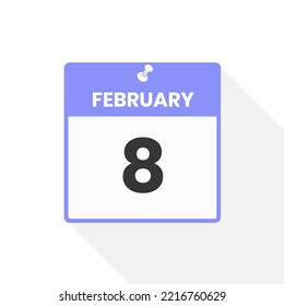 February 8 calendar icon. Date,  Month calendar icon vector illustration
