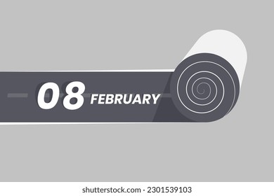 February 8 calendar icon rolling inside the road. 8 February Date Month icon vector illustrator.