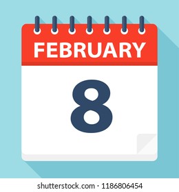 February 8 - Calendar Icon - Vector Illustration