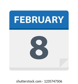 February 8 - Calendar Icon - Vector Illustration