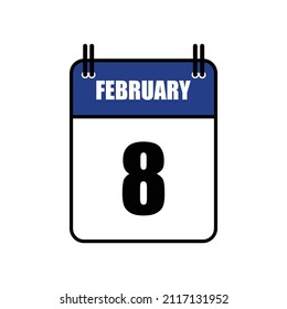 February 8 Calendar Icon Vector Illustration . Date , Day Of Mouth